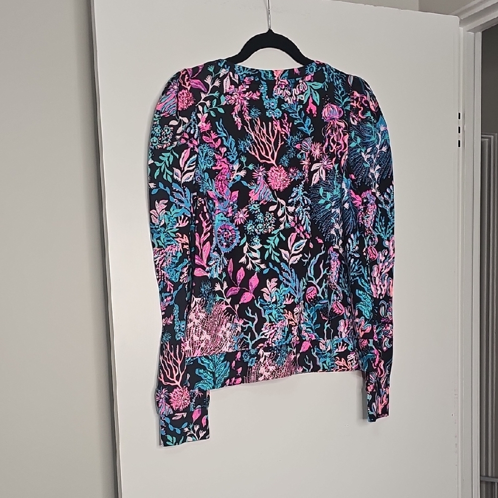 Lilly Pulitzer Vibrant Floral Long Sleeve Top - Black, Pink, Blue - Picture 3 of 5